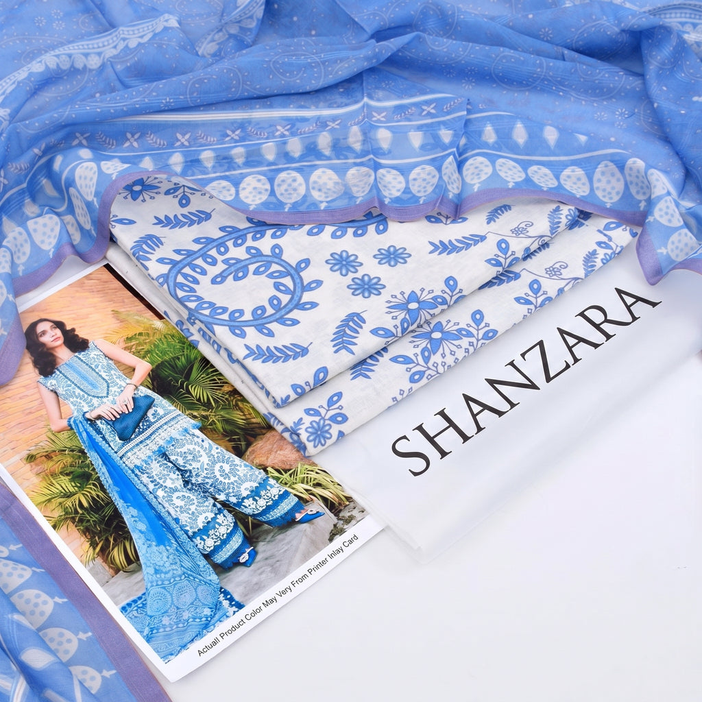 Azure Jaal 3-Piece Cotton Suit – Shanzara packaging flat lay