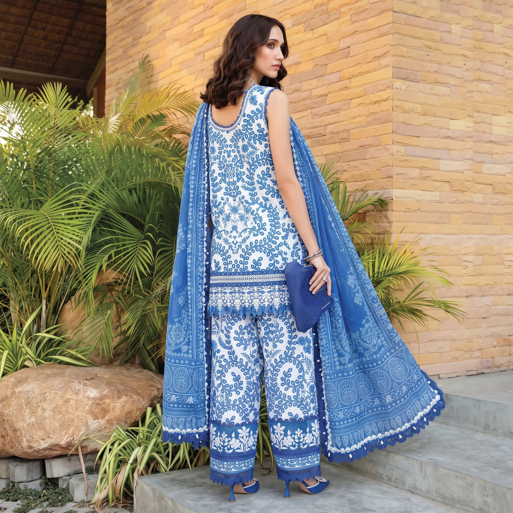 Azure Jaal 3-Piece Cotton Suit – front model shot