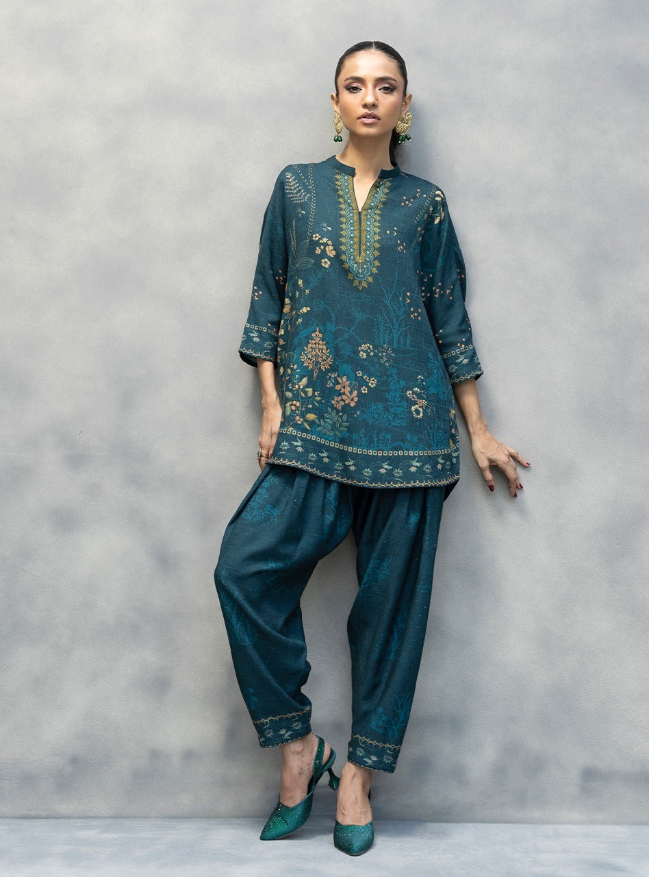 Teal Botanica – AFSANA 2 Piece Digital Printed Lawn Co-Ord Set