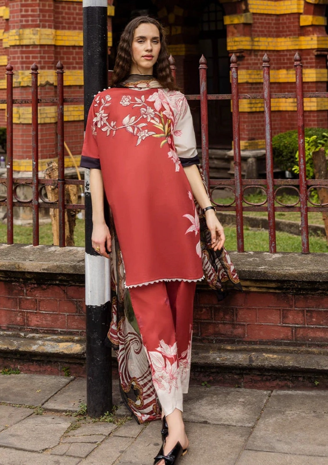 Crimson Blossom  3-Piece Lawn Suit