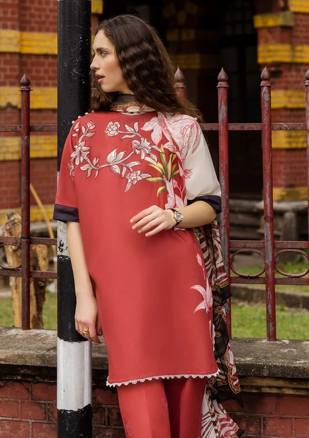 Crimson Blossom  3-Piece Lawn Suit