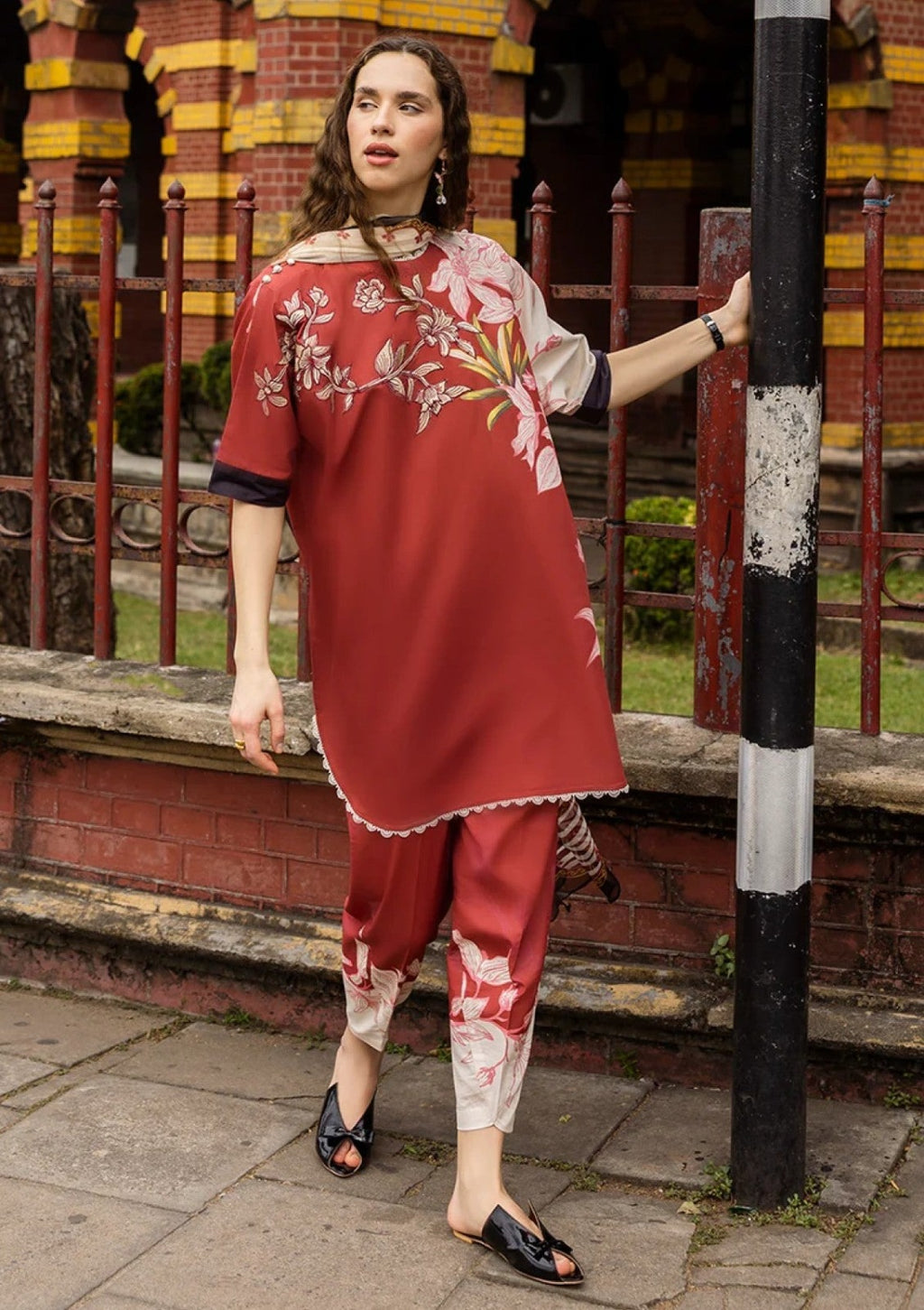 Crimson Blossom  3-Piece Lawn Suit