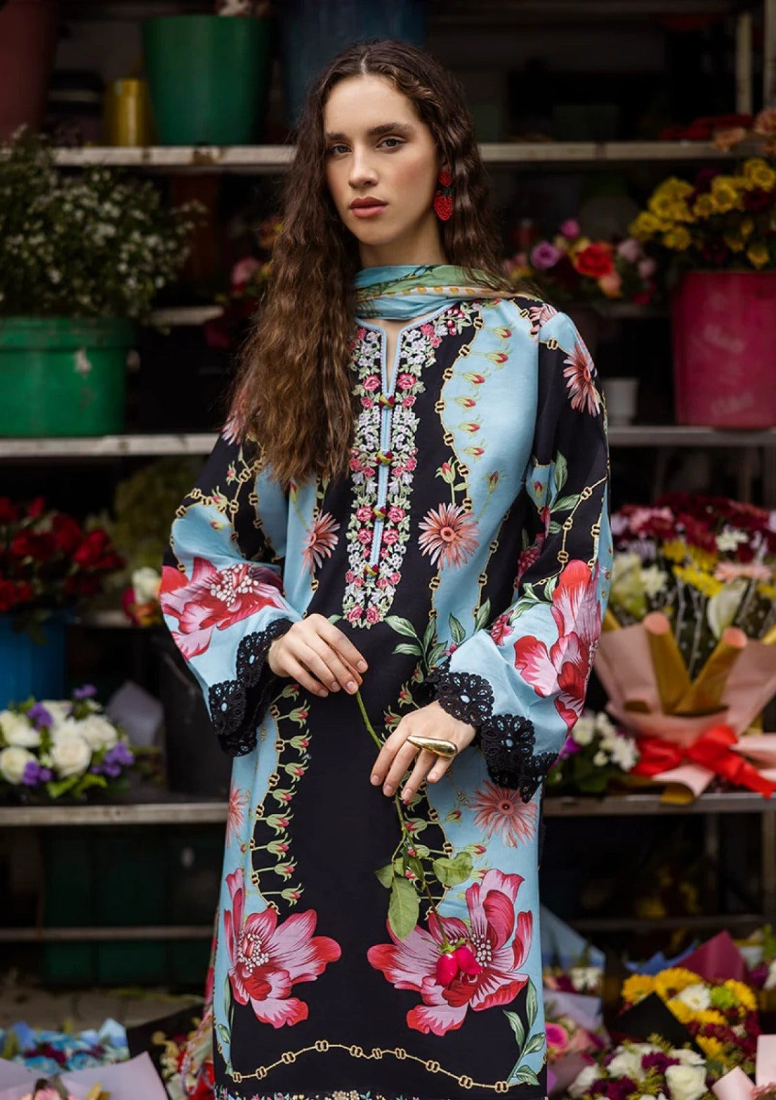 Midnight Peony 3-Piece Lawn Suit