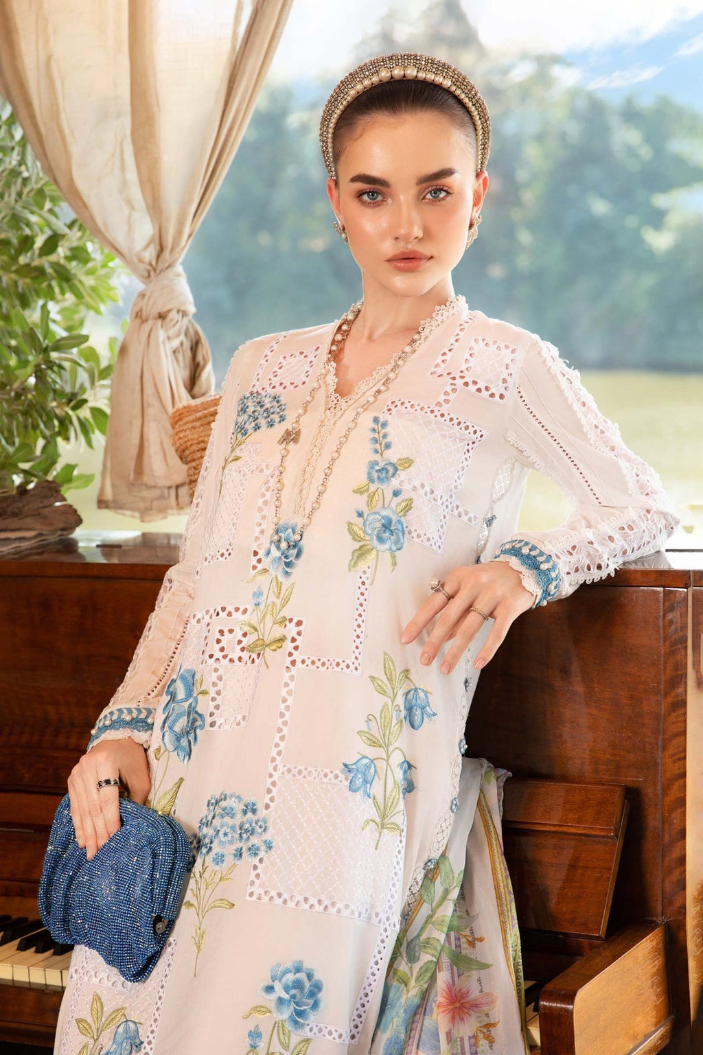 Pearl Blue Bloom 3-Piece Cotton Suit