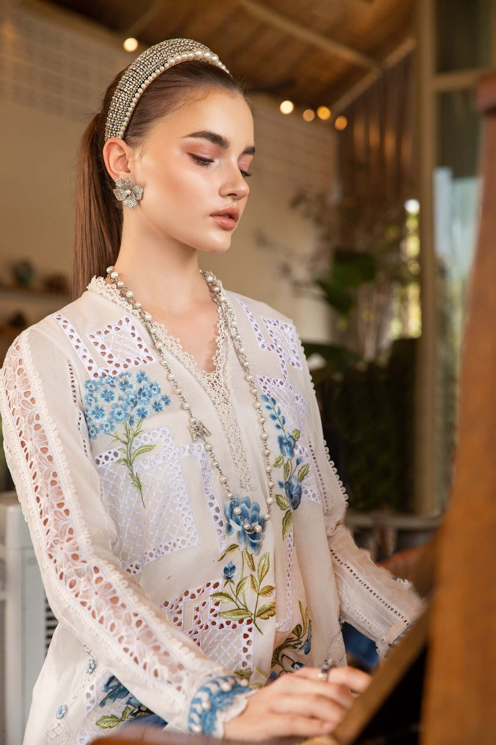 Pearl Blue Bloom 3-Piece Cotton Suit