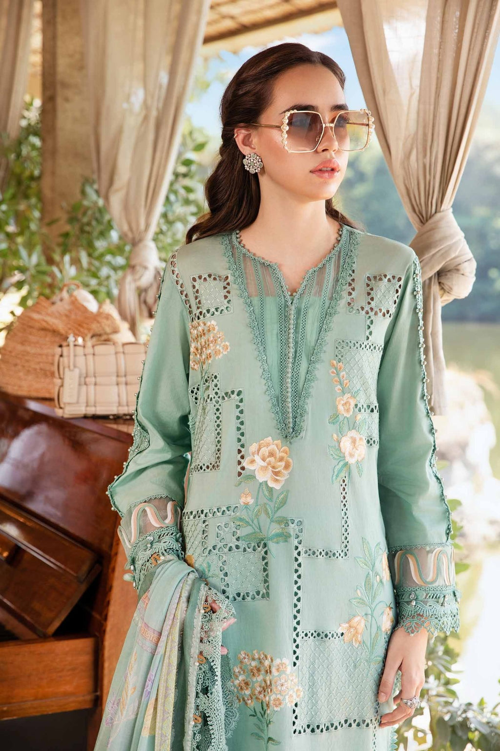 Mint Garden Maze 3-Piece Cotton Suit – flat lay packaging