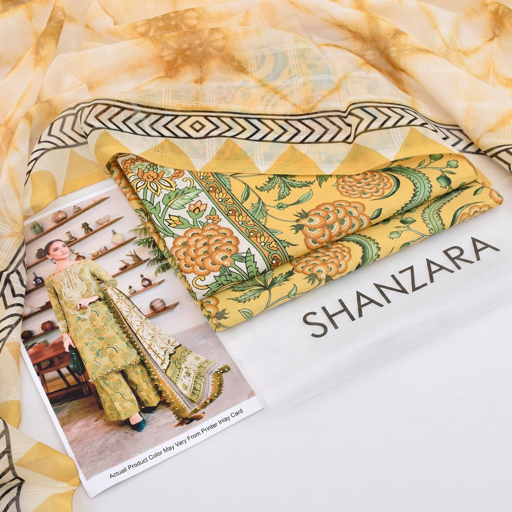 Olive Bloom Garden 3-Piece Cotton Suit – Shanzara packaging flat lay