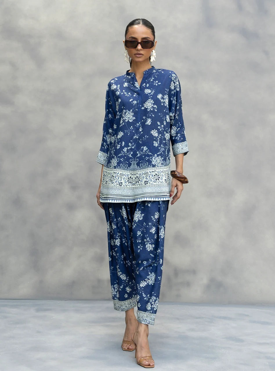 Blue Bloom AFSANA 2-Piece  Digital Printed Lawn Co-ord Set
