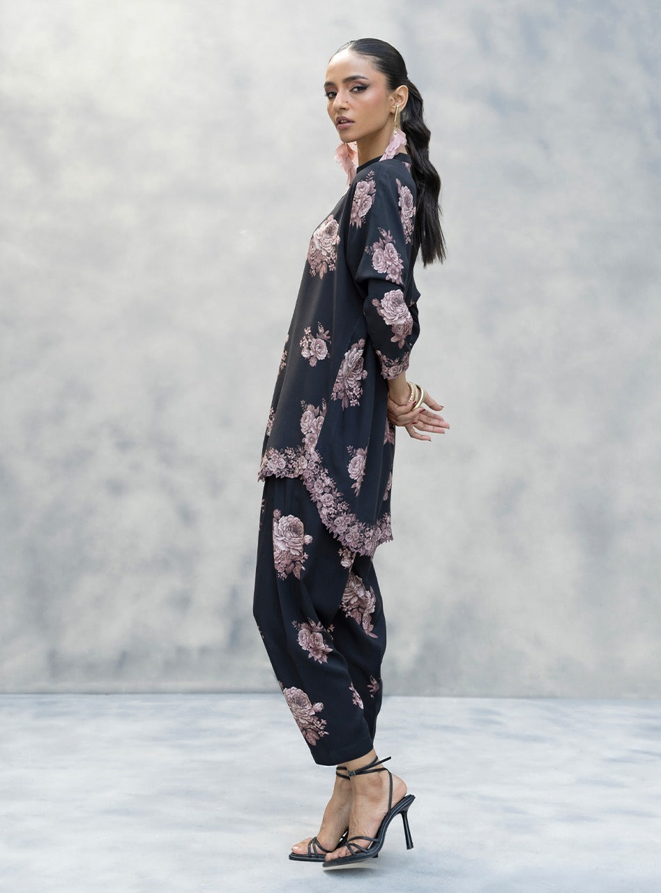 Black Floral AFSANA 2-Piece  Digital Printed Lawn Co-ord Set